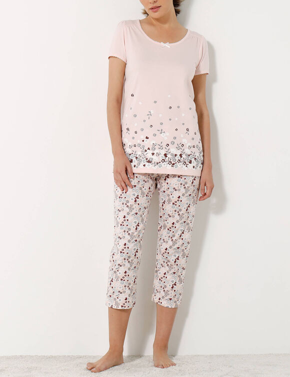 T-shirt imprim&eacute; fleurs - manches courtes (rose)