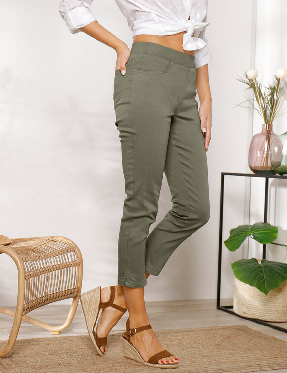 Pantacourt toile taille élastiquée (kaki)