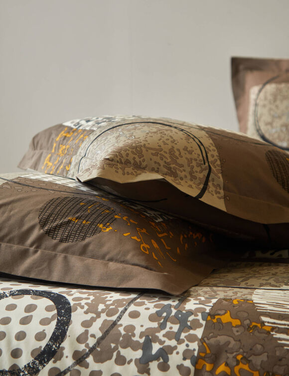 Linge de lit Diane imprim&eacute; graphique - coton 57 fils/cm&sup2; (chocolat)