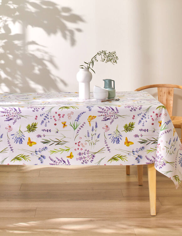 Nappe toile cir&eacute;e imprim&eacute; bucolique (blanc / vert)