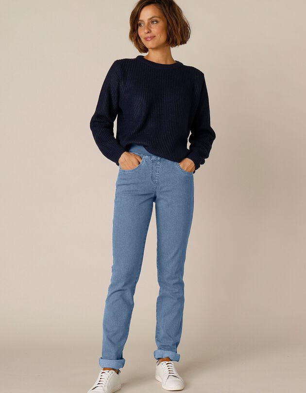 Rechte jeans met elastische taille (DARK BLEACHED)