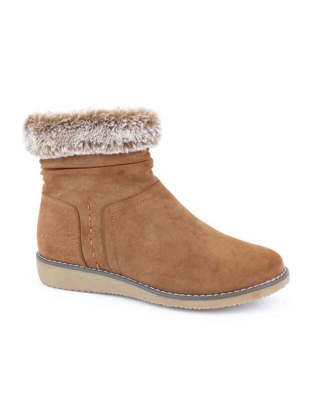 Boots fourrées légèrement compensées à col fourrure  (caramel)