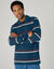 Gestreepte polo met piqu&eacute;-structuur en lange mouwen (eendenblauw / marine)