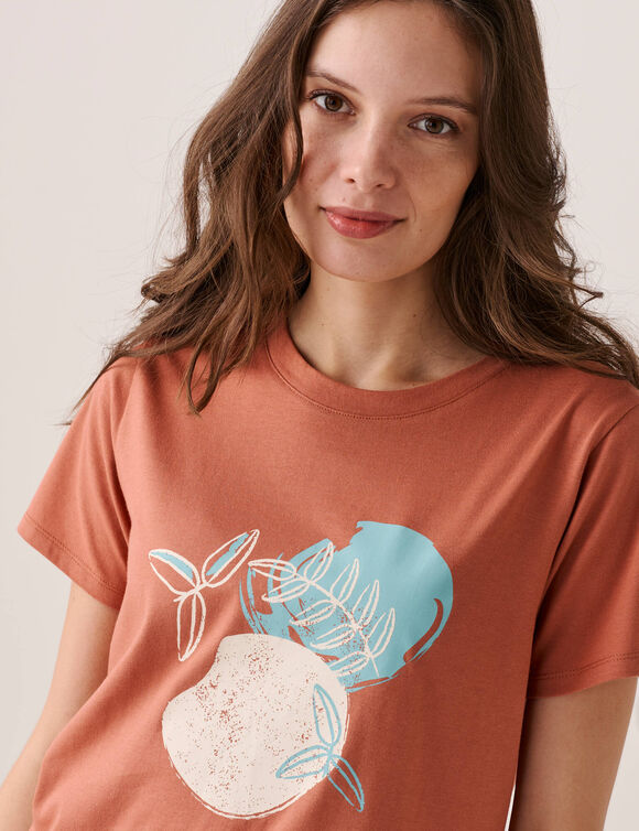 T-shirt de pyjama manches courtes imprim&eacute; "feuillage" (terracotta)