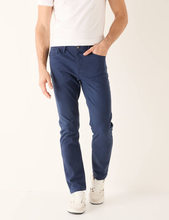 Pantalon droit 5 poches ceinture &eacute;lastiqu&eacute;e invisible - L30 (marine)