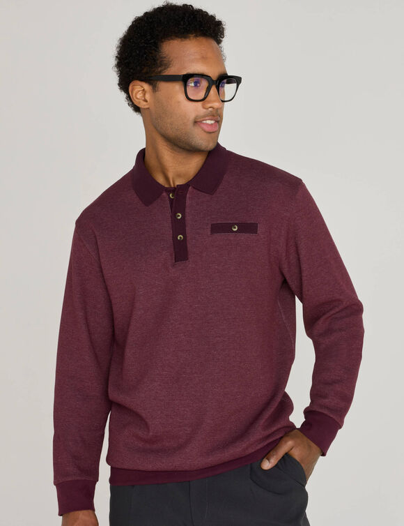 Polo bicolore maille chaude, manches longues (bordeaux)