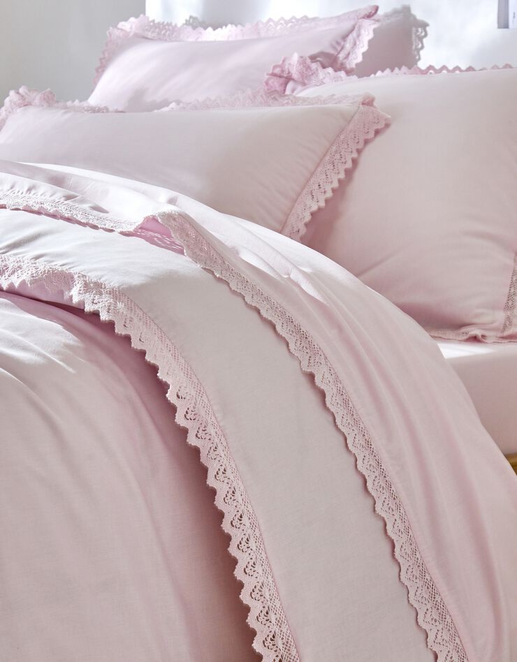 Linge de lit uni dentelle coton (lilas)