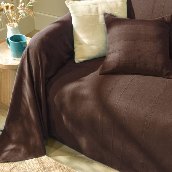 Plaid of sprei, effen katoen met artisanaal weefsel (chocolade)