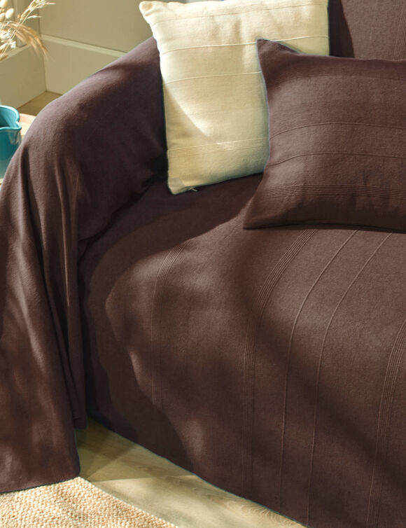 Plaid of sprei, effen katoen met artisanaal weefsel (chocolade)