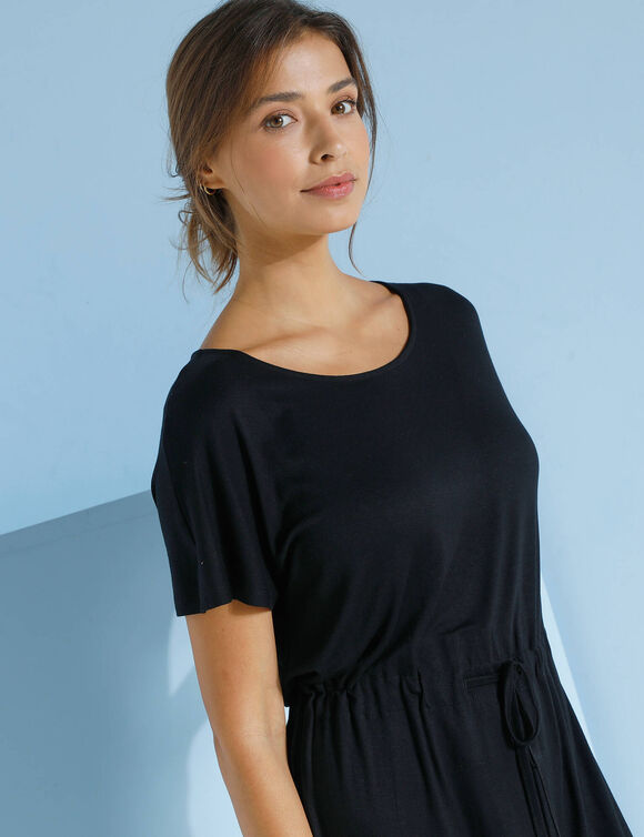 Robe courte unie manches courtes (noir)