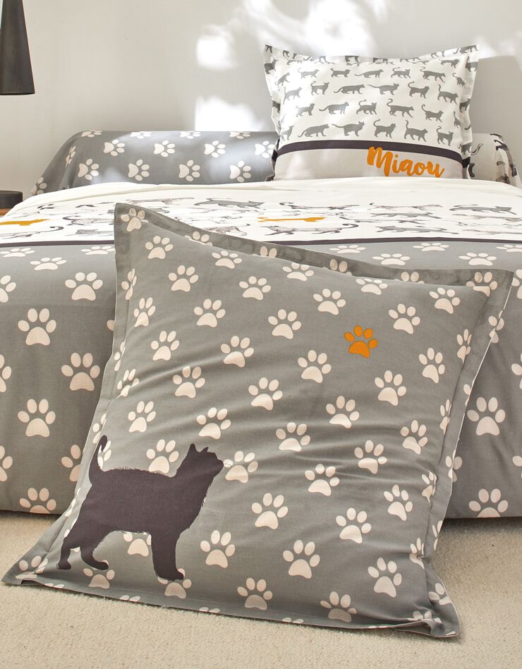 Linge de lit Robby imprimé chats - coton (gris)