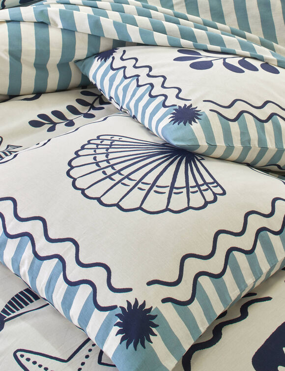 Linge de lit Marinette en coton imprim&eacute; (bleu)
