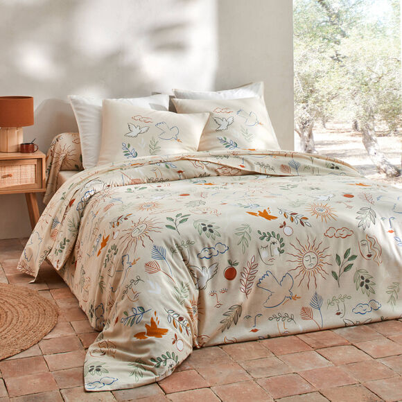 Bedlinnen Madère met Provençaalse print - in katoen (zandkleur)