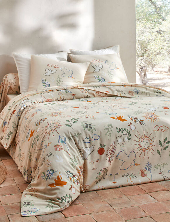 Bedlinnen Madère met Provençaalse print - in katoen (zandkleur)