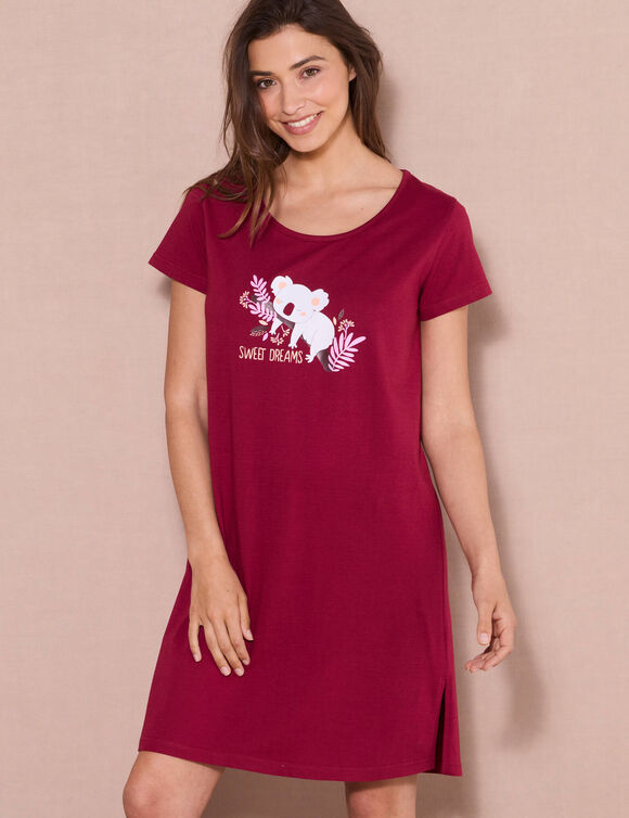 Chemise de nuit courte à manches courtes, imprimé koala (cerise)