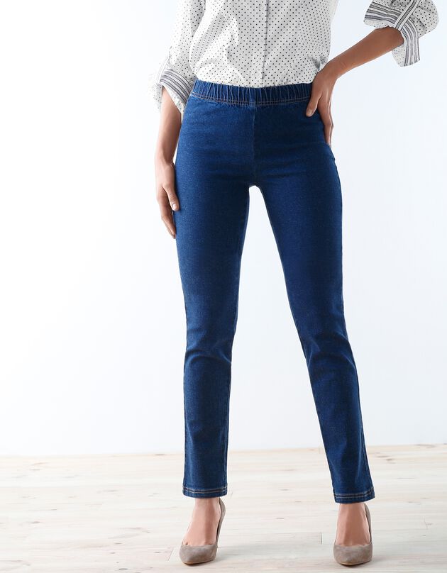 Modellerende jeans met 'platte buik' effect en elastische taille (stone)