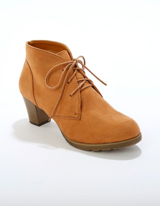 Low-boots met hak in houtstijl (beige)