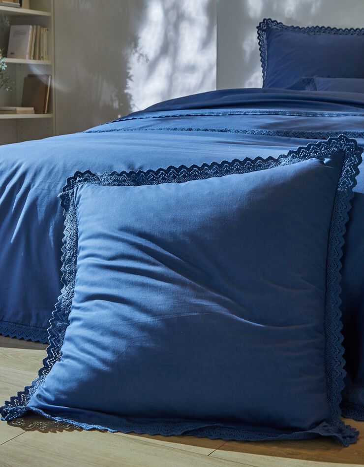 Linge de lit uni dentelle coton (marine)