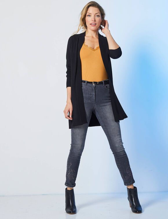 Gilet porter ouvert, manches longues (noir)