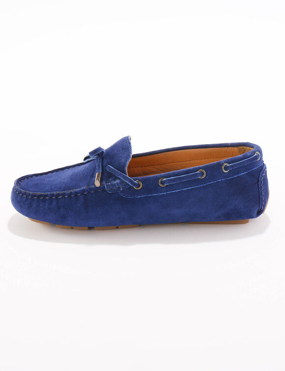 Mocassins en cuir ultra-souple à liens (bleu)
