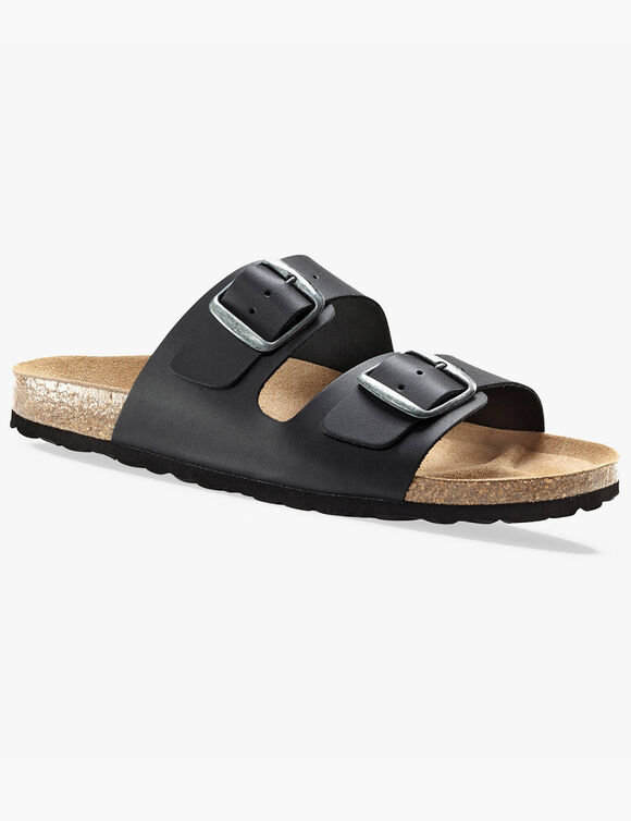 Anatomische leren muiltjes met gespen (zwart)