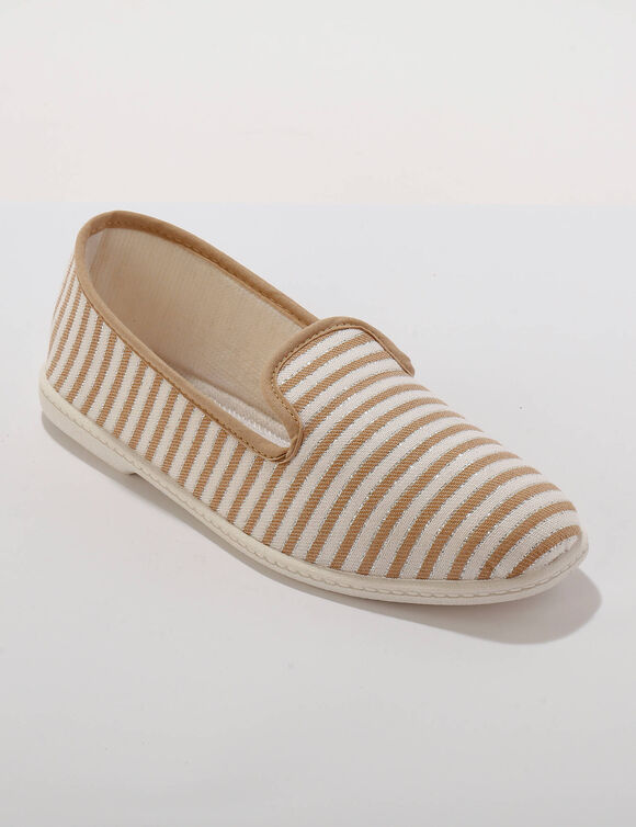 Chaussons ray&eacute;s (beige)