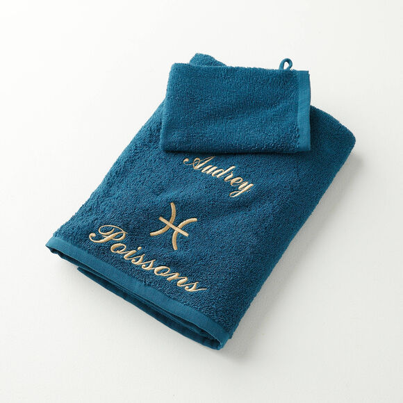 Serviettes de bain brod&eacute;es Poisson personnalisable - 420g/m2 (bleu paon)