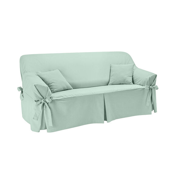 Housse bachette coton uni nouettes fauteuil canapés (vert amande)
