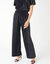 Pantalon large velours reliefé taille élastiquée (noir)