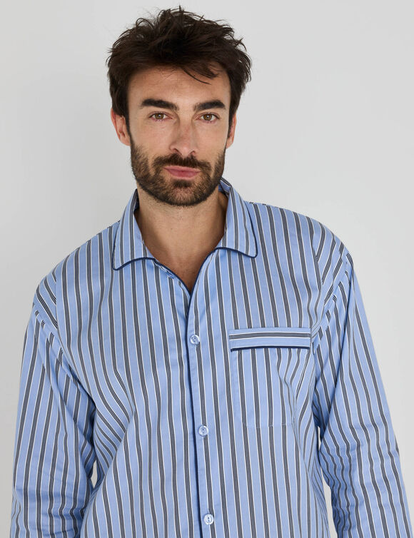 Pyjama rayures popeline coton (bleu ciel)