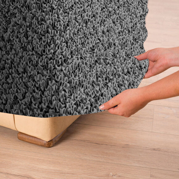 Housse bi-extensible microfibre effet faux uni pour fauteuil et canap&eacute; (gris anthracite)