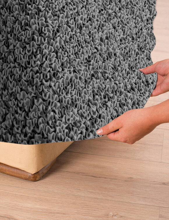 Housse bi-extensible microfibre effet faux uni pour fauteuil et canap&eacute; (gris anthracite)