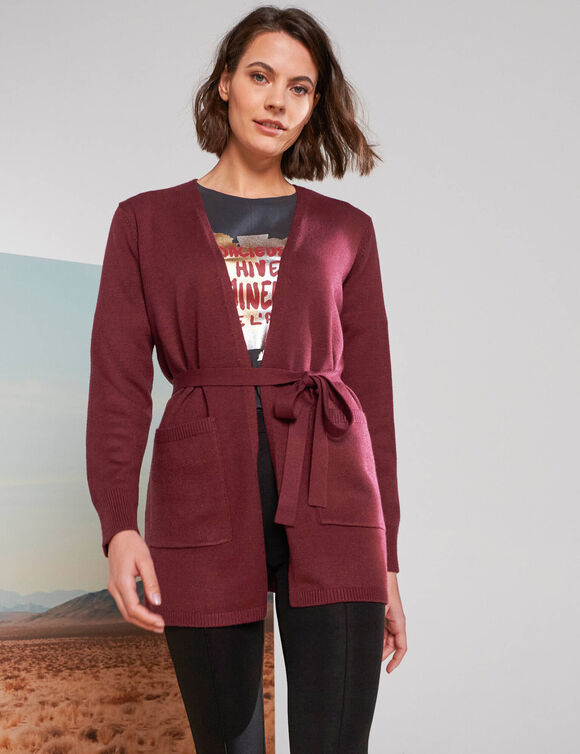 Gilet long, ceinture à nouer (bordeaux)
