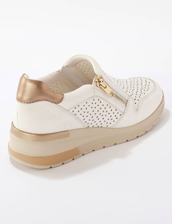 Leren sneakers met sleehak en rits (wit)