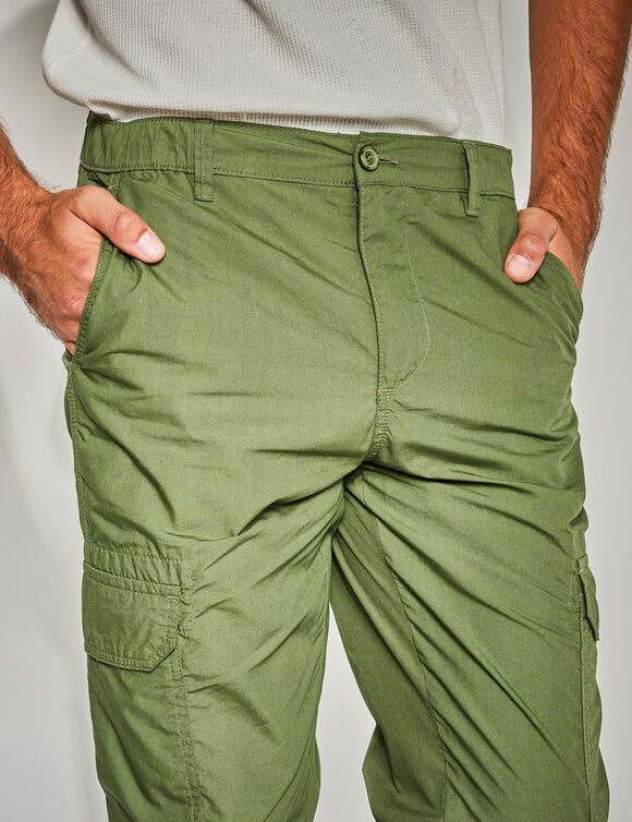 Pantalon battle bas de jambes élastiqués popeline (kaki clair)
