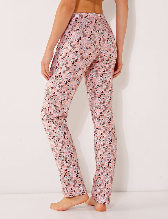 Pantalon imprim&eacute; fleuri - jersey coton (rose)