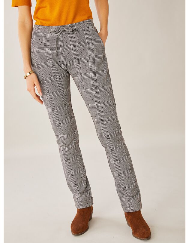 Geruite broek in tricot (chocolade / beige)
