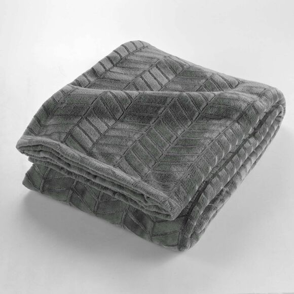 Plaid polaire reli&eacute;f&eacute; toucher peluche  (anthracite)