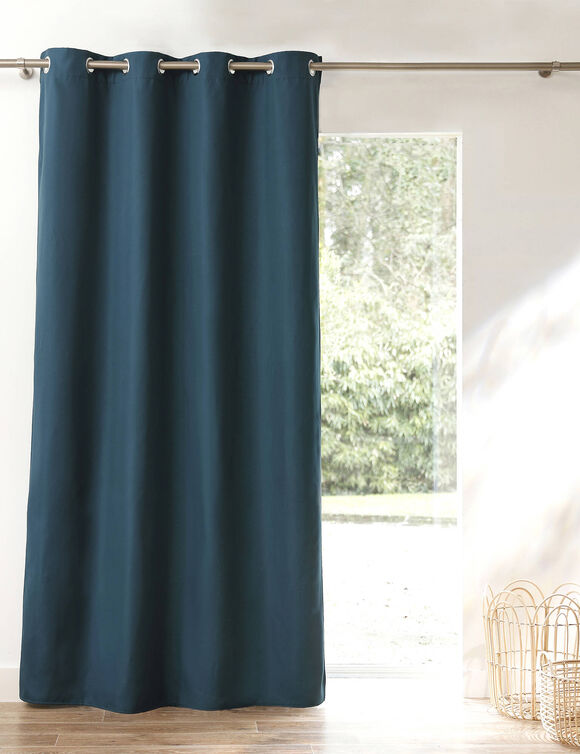 Rideau isolant uni envers polaire finition oeillets (bleu paon)