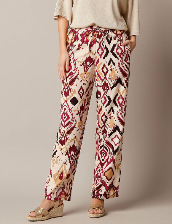 Pantalon fluide large, imprimé (beige)