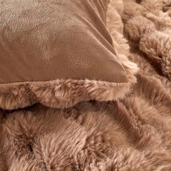 Couvre-lit et taie d'oreiller, aspect fourrure.  (grège)