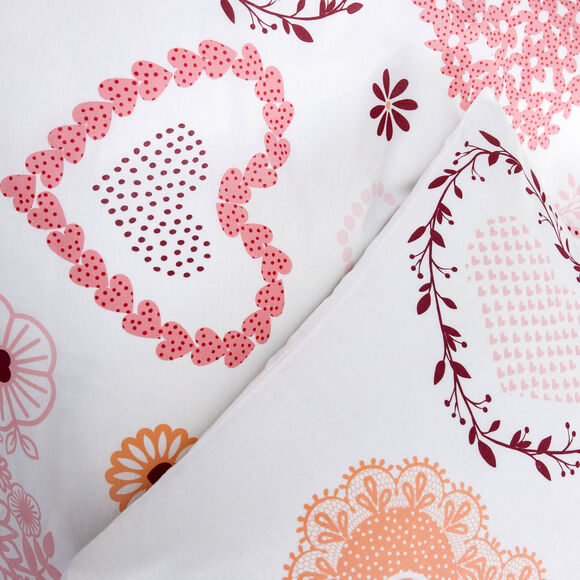 Bedlinnen Candice, in katoen met hartjesprint  (roze)