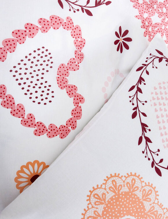 Linge de lit Candice en coton imprim&eacute; c&oelig;urs (rose)