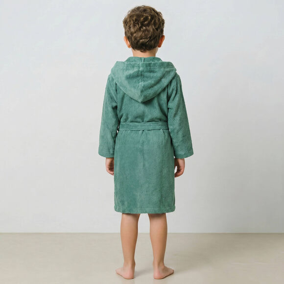 Kinderbadjas met capuchon - lusjesbadstof 340 g/m&sup2; (eucalyptus)