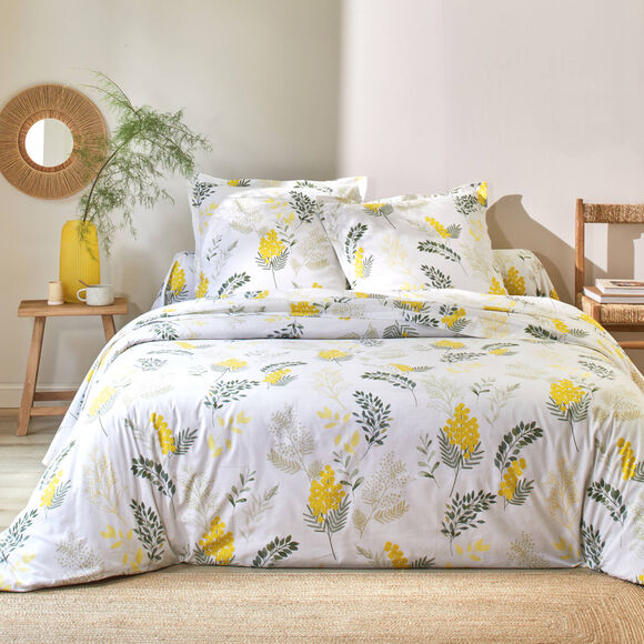 Linge de lit Mimosa imprim&eacute; fleurs - coton 57 fils/cm&sup2; (jaune)