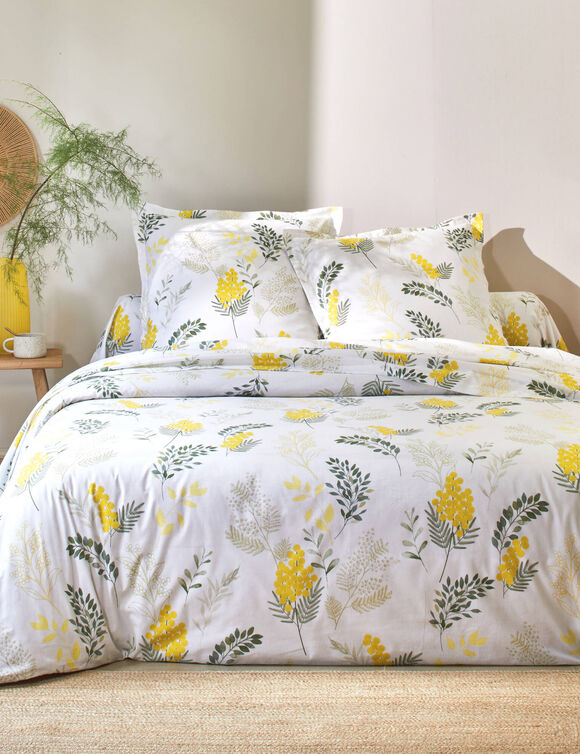 Linge de lit Mimosa imprim&eacute; fleurs - coton 57 fils/cm&sup2; (jaune)