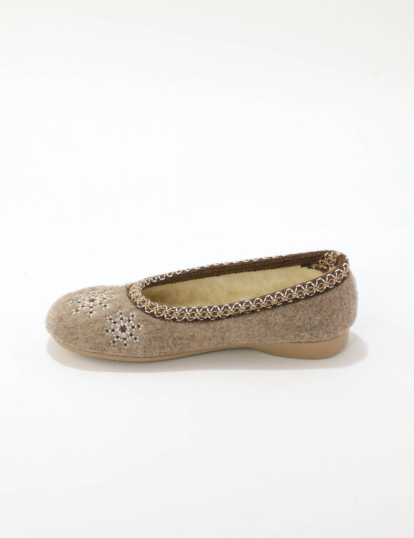 Chaussons ballerines broderies flocons (beige)