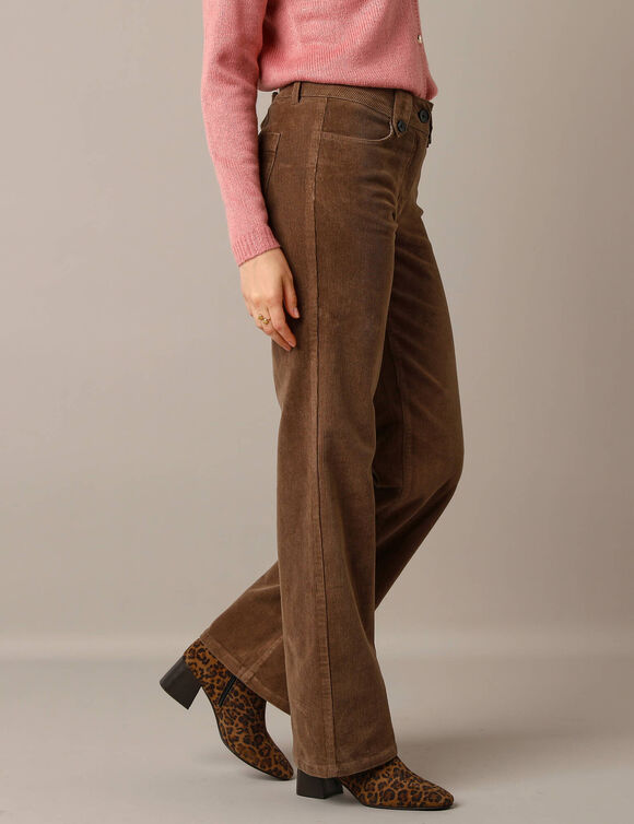 Pantalon large droit, velours côtelé (taupe)