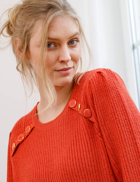 Pull tunique boutons fantaisie toucher doux (paprika)