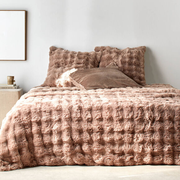 Bedsprei van synthetisch haar (grijsbeige)
